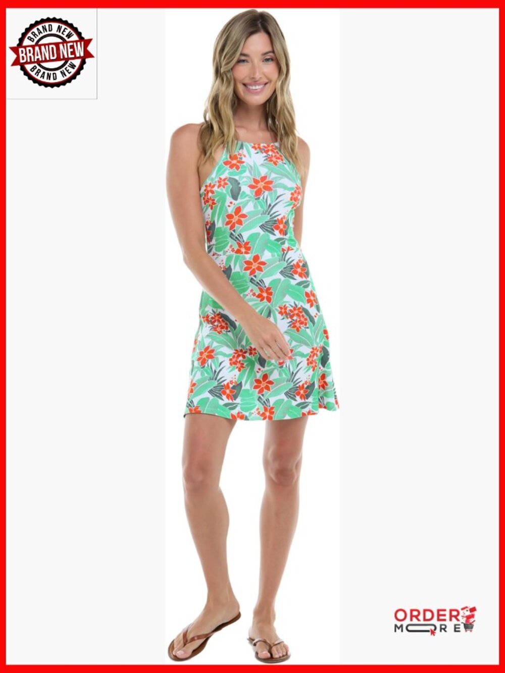 Sania High Neck Cover Up Dress A-Line Pull On Sleeveless Summer Beachwear